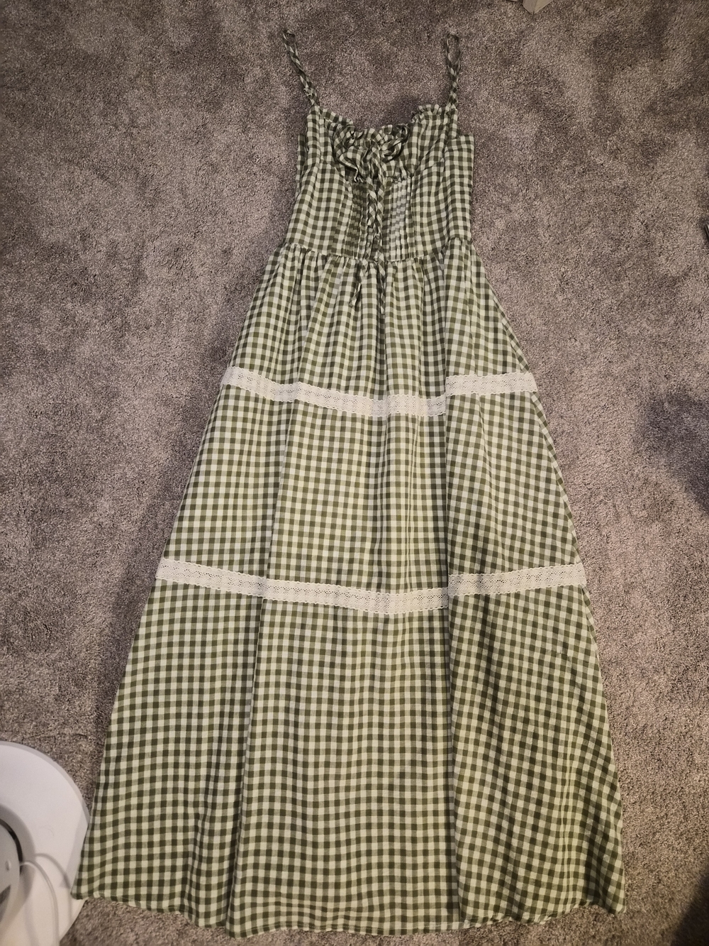 SundayUp Green Gingham Maxi Dress with Lace Trim